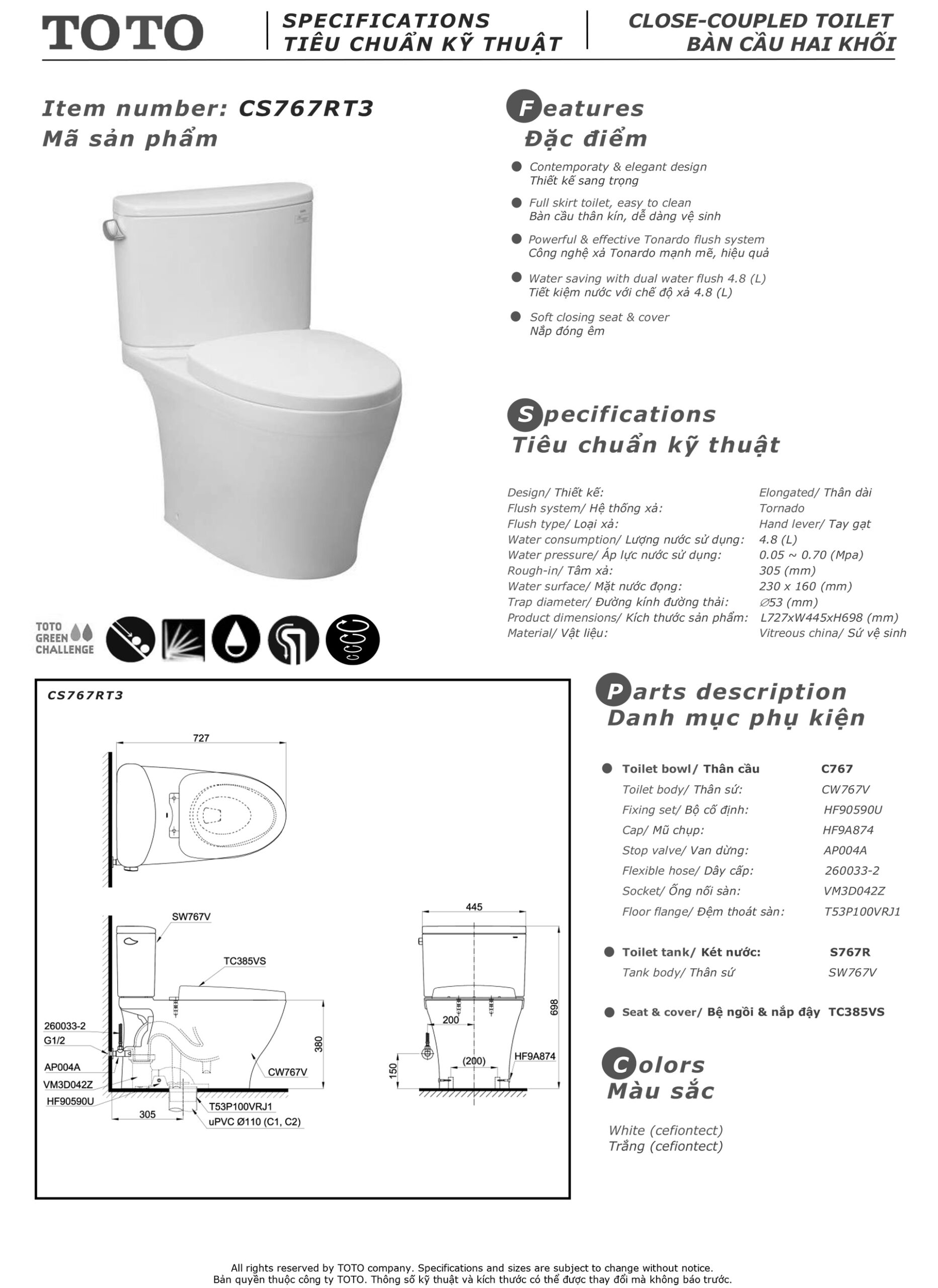 ban ve thong so bon cau toto CS767RT3 Bản vẽ thông số kỹ thuật và hướng dẫn lắp đặt bồn cầu cao cấp TOTO CS767RT3