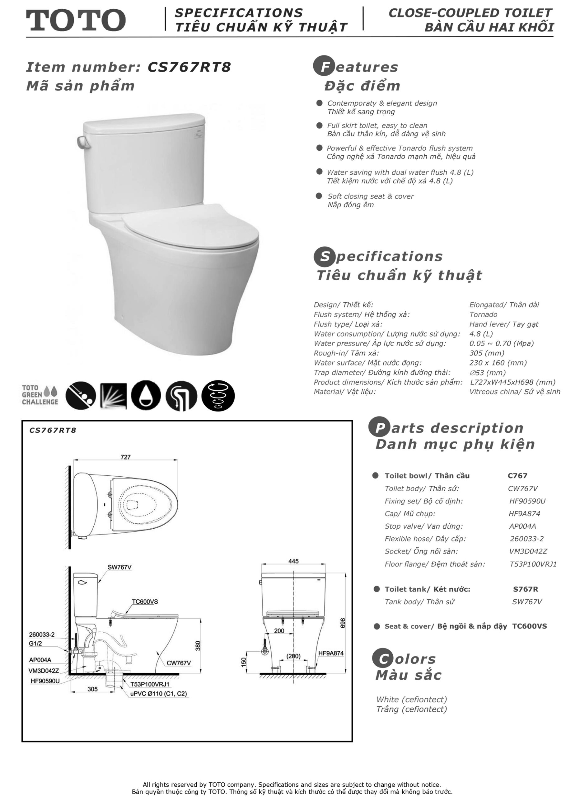 ban ve thong so bon cau toto CS767RT8 Bản vẽ thông số kỹ thuật và hướng dẫn lắp đặt bồn cầu cao cấp TOTO CS767RT8