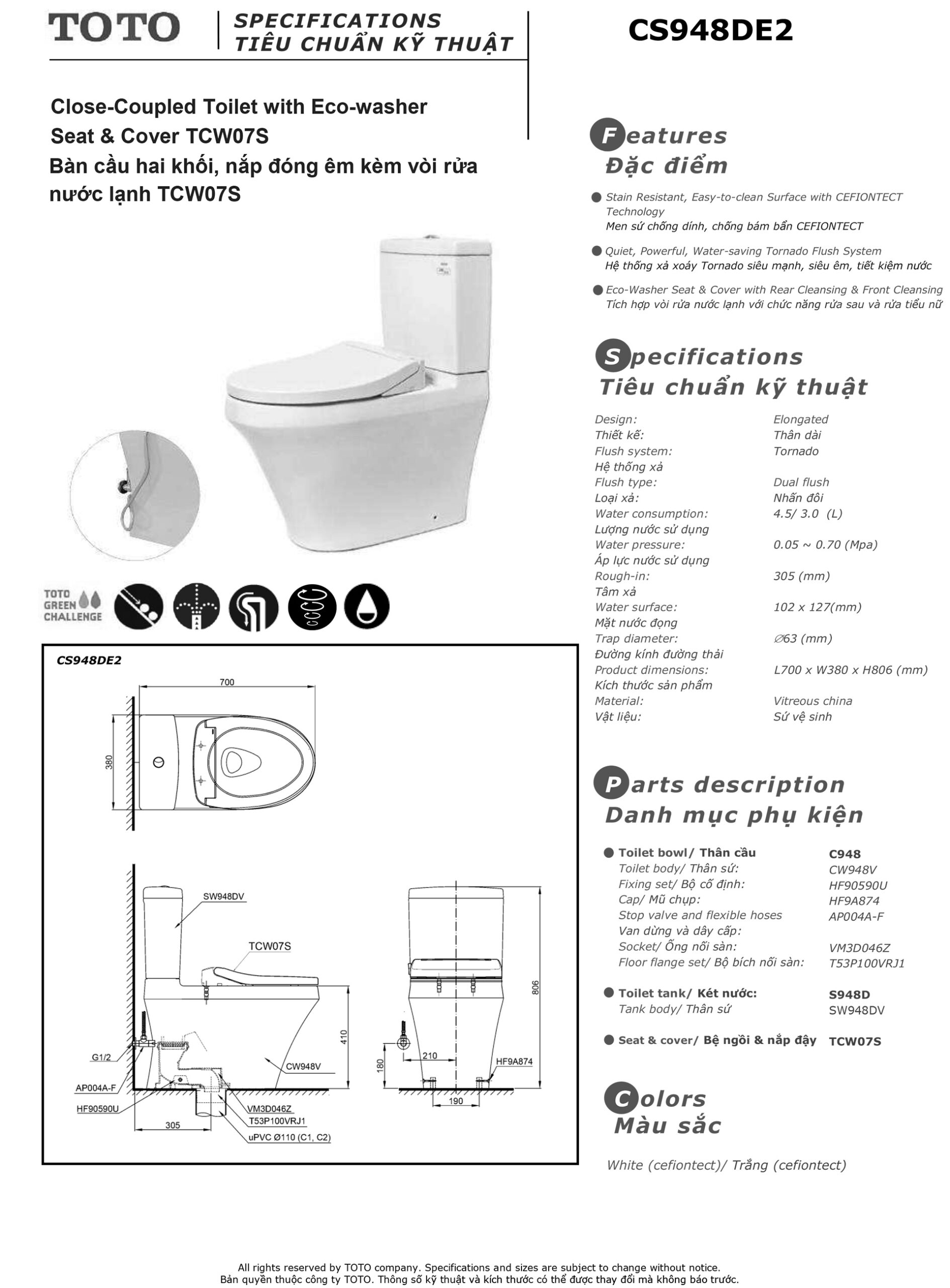 ban ve thong so bon cau toto CS948DE2 Bản vẽ thông số kỹ thuật và hướng dẫn lắp đặt bồn cầu cao cấp TOTO CS948DE2