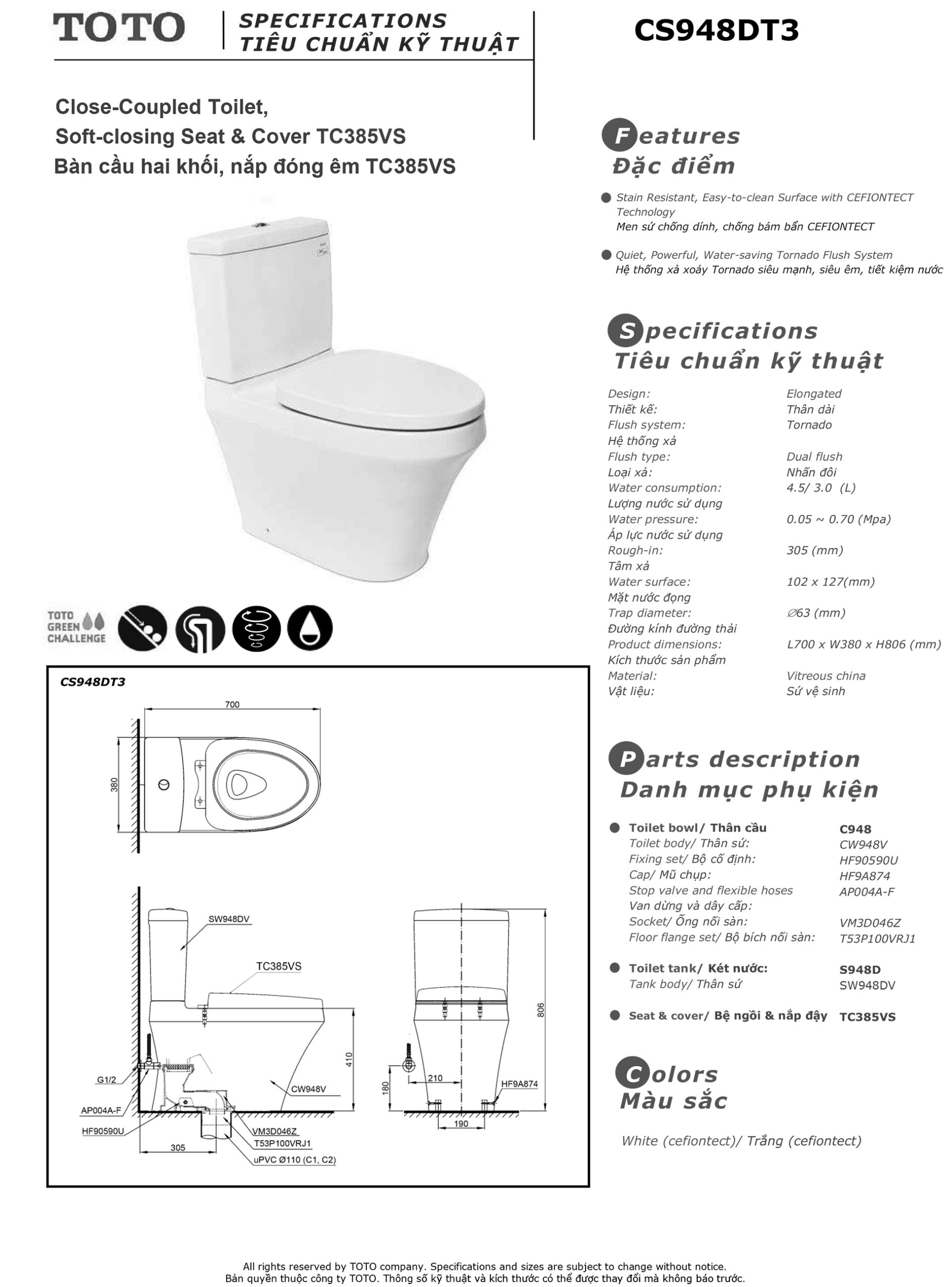 ban ve thong so bon cau toto CS948DT3 Bản vẽ thông số kỹ thuật và hướng dẫn lắp đặt bồn cầu cao cấp TOTO CS948DT3
