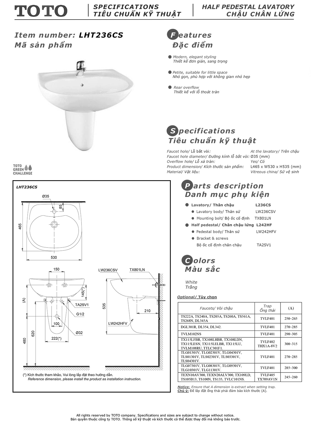 Bản vẽ thông số chậu rửa lavabo cao cấp TOTO LHT236 Bản vẽ thông số kỹ thuật và hướng dẫn lắp đặt chậu rửa lavabo cao cấp TOTO LHT236CS chính hãng giá rẻ tại Totovn.net