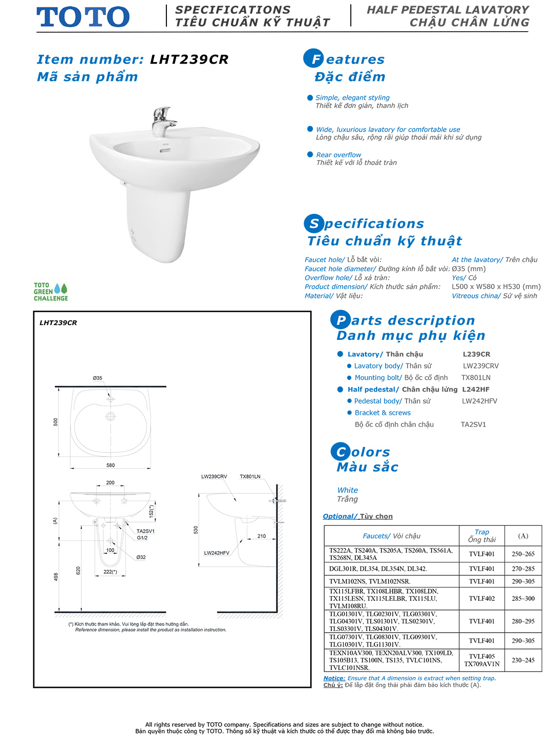 Bản vẽ thông số chậu rửa lavabo cao cấp TOTO LHT239 Bản vẽ thông số kỹ thuật và hướng dẫn lắp đặt chậu rửa lavabo cao cấp TOTO LHT239CR chính hãng giá rẻ tại Totovn.net