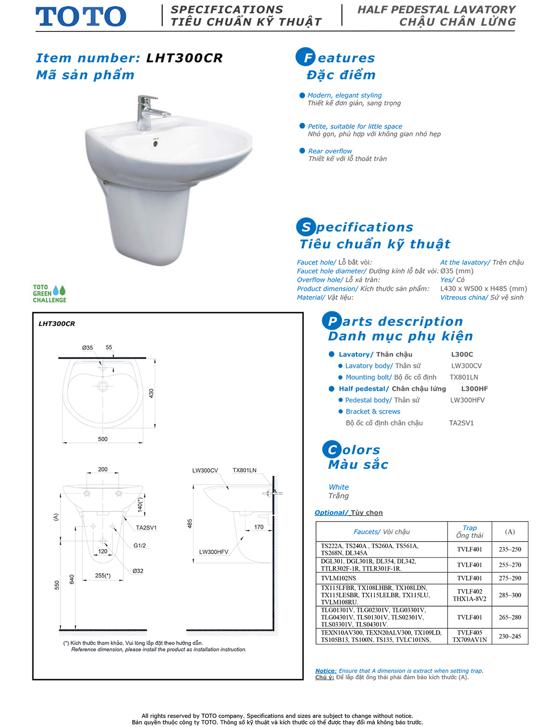 Bản vẽ thông số chậu rửa lavabo cao cấp TOTO LHT300 Bản vẽ thông số kỹ thuật và hướng dẫn lắp đặt chậu rửa lavabo cao cấp TOTO LHT300CR chính hãng giá rẻ tại Totovn.net