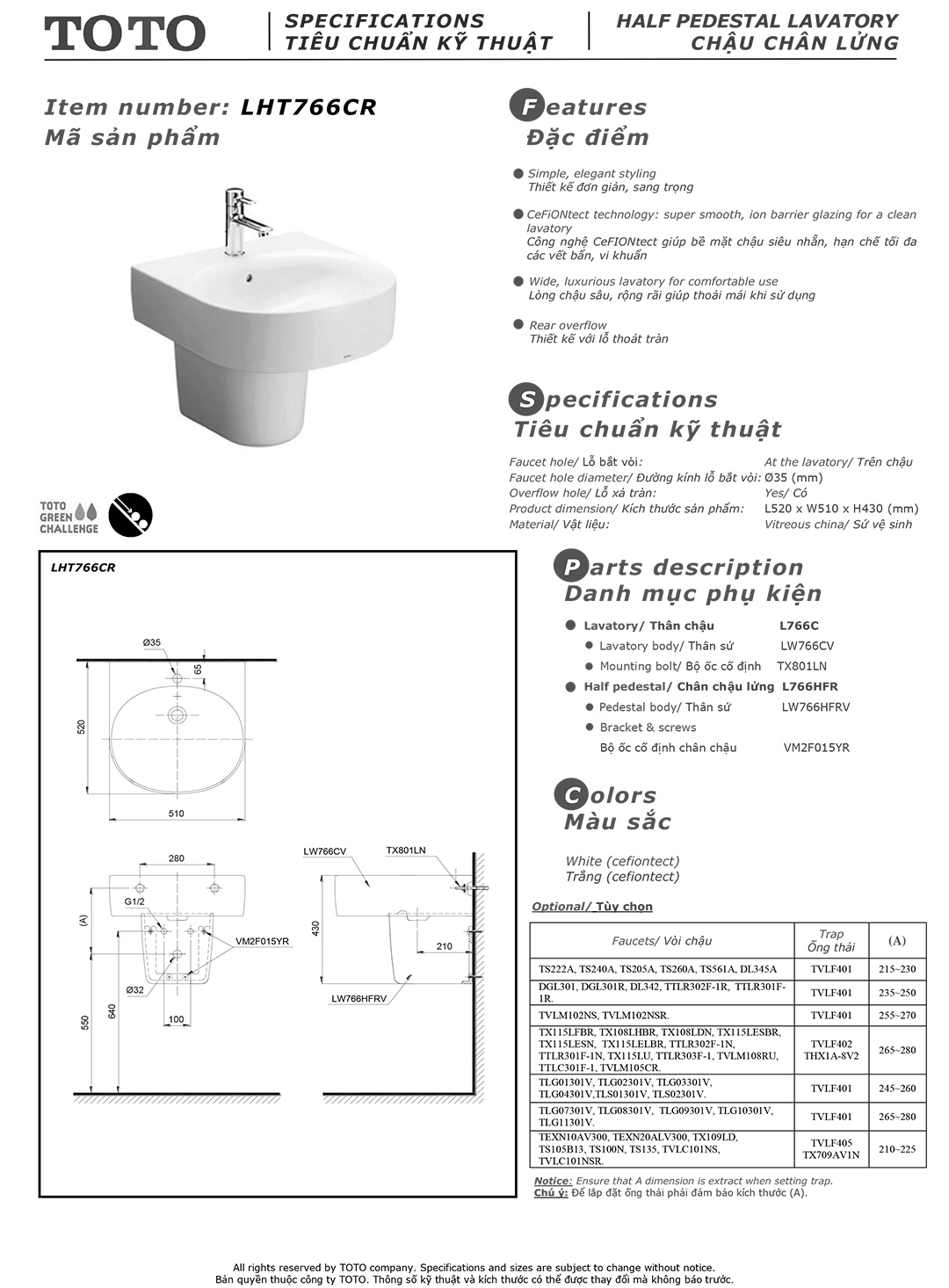 Bản vẽ thông số chậu rửa lavabo cao cấp TOTO LHT766 Bản vẽ thông số kỹ thuật và hướng dẫn lắp đặt chậu rửa lavabo cao cấp TOTO LHT766CR chính hãng giá rẻ tại Totovn.net