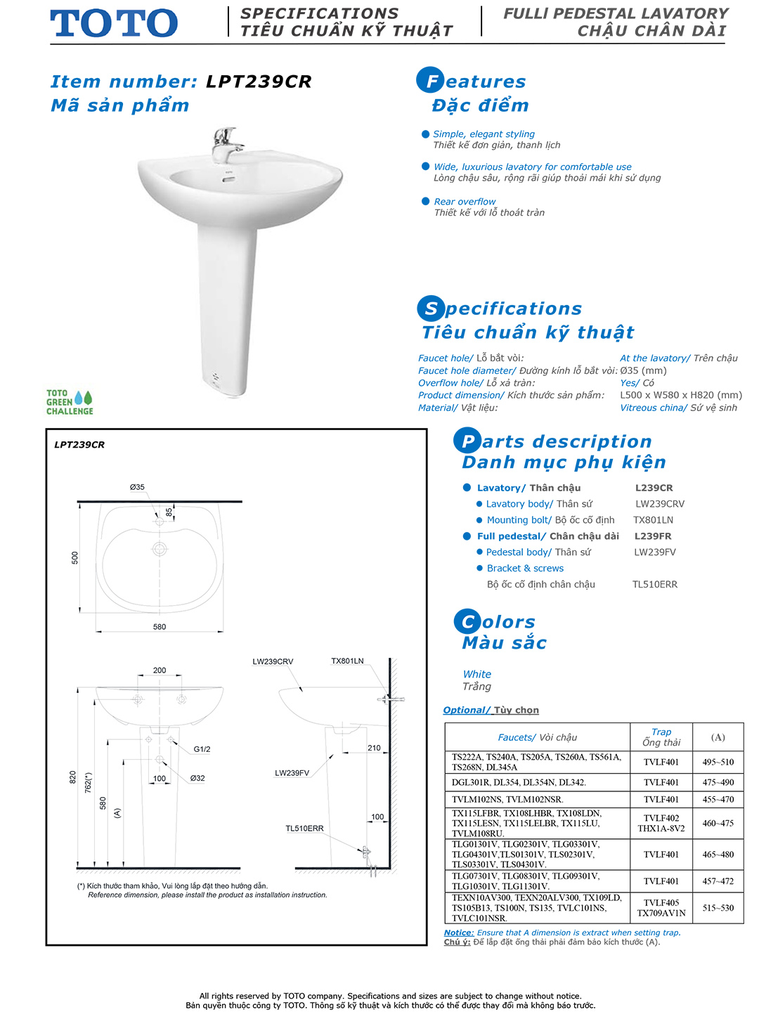 Bản vẽ thông số chậu rửa lavabo cao cấp TOTO LPT239 Bản vẽ thông số kỹ thuật và hướng dẫn lắp đặt chậu rửa lavabo cao cấp TOTO LPT239CR chính hãng giá rẻ tại Totovn.net
