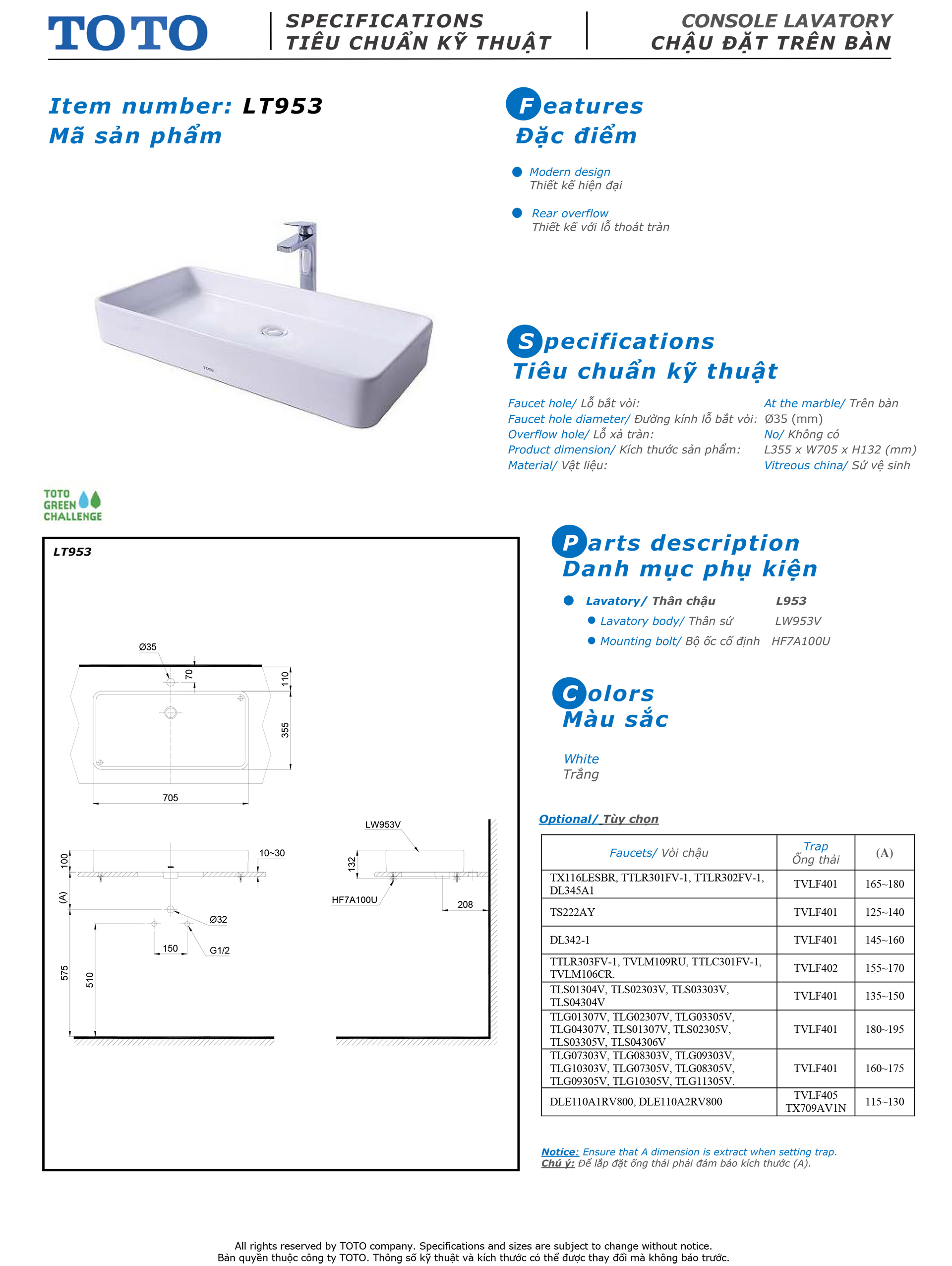 MicBản vẽ thông số kỹ thuật và hướng dẫn lắp đặt chậu rửa lavabo cao cấp TOTOrosoft Word - LT953_Rv05
