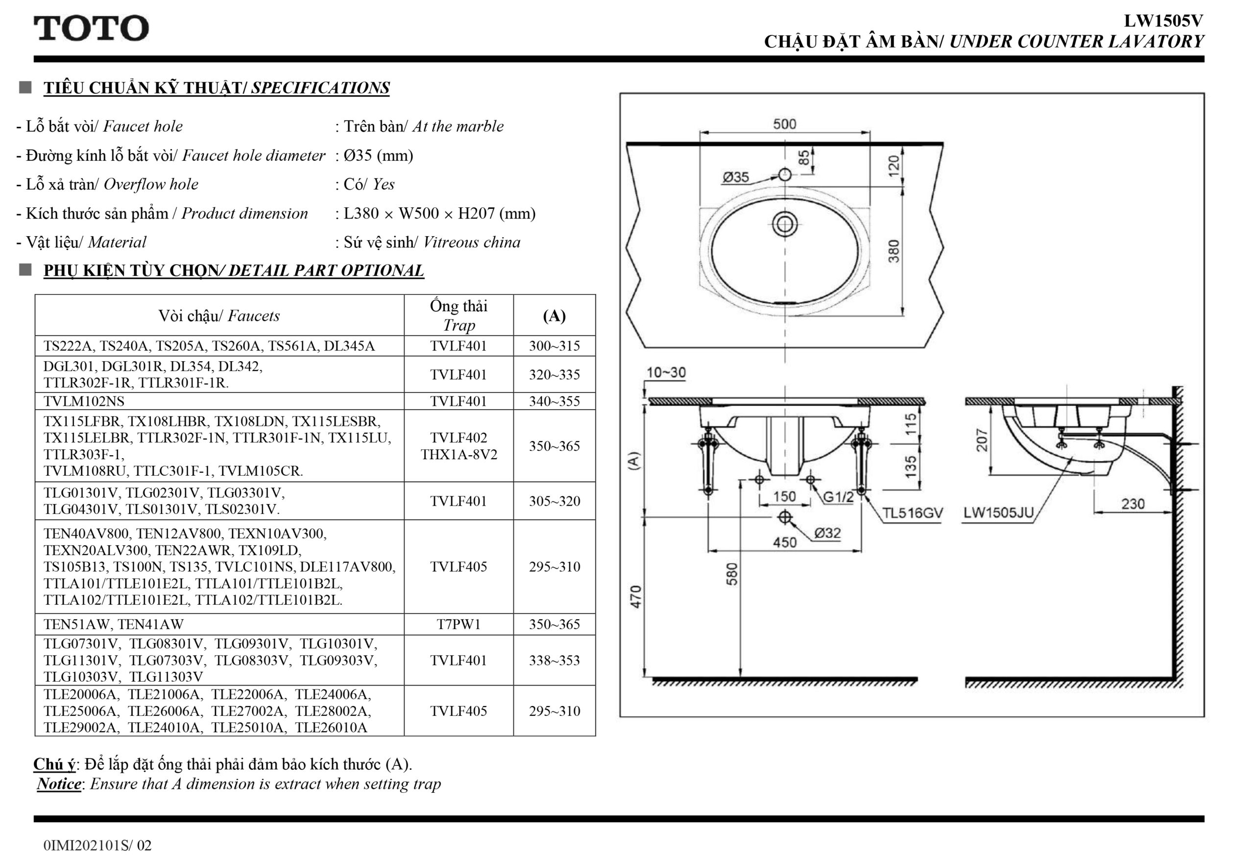 Bản vẽ thông số chậu rửa lavabo cao cấp TOTO LW51 Bản vẽ thông số kỹ thuật và hướng dẫn lắp đặt chậu rửa lavabo cao cấp TOTO LW5105V chính hãng giá rẻ tại Totovn.net