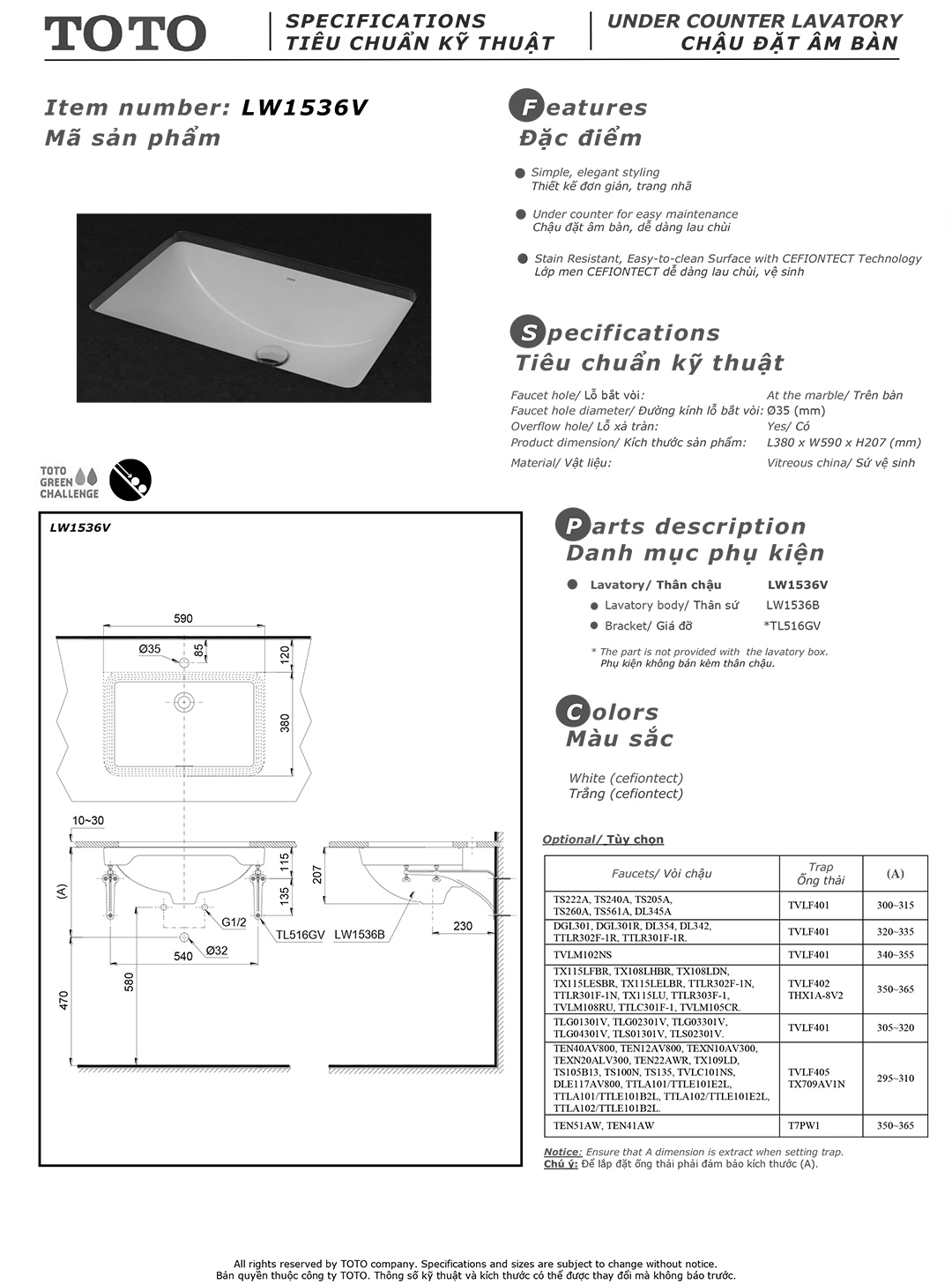 Bản vẽ thông số chậu rửa lavabo cao cấp TOTO LW1536 Bản vẽ thông số kỹ thuật và hướng dẫn lắp đặt chậu rửa lavabo cao cấp TOTO LW1536V chính hãng giá rẻ tại Totovn.net