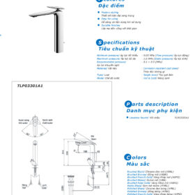 Bản vẽ thông số kỹ thuật của vòi chậu rửa lavabo nóng lạnh TOTO TLP03301A1 chính hãng gía rẻ tại Totovn.net