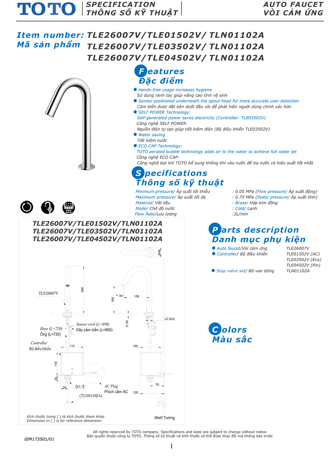 Ban ve thong so voi rua lavabo cam ung tu dong dong mo nuoc Toto Ban ve thong so ky thuat voi chau rua lavabo cam ung tu dong dong mo nuoc Toto TLE26007A chinh hang gia re tai Totovn.net