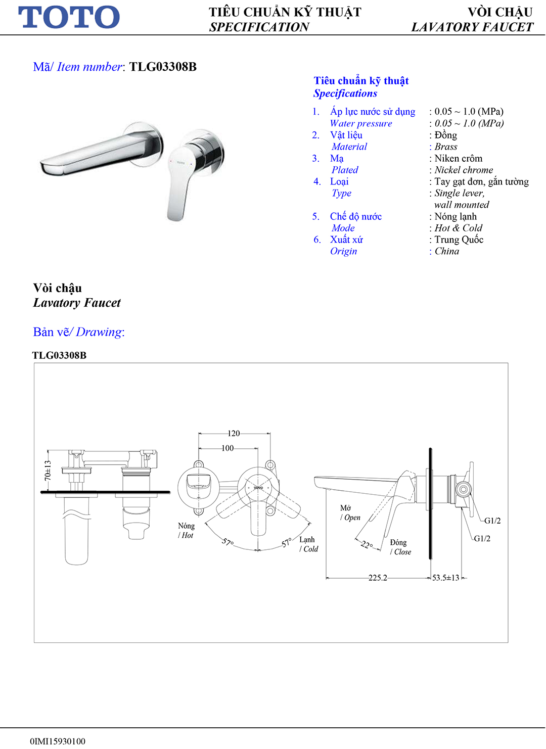 Ban ve thong so voi rua lavabo nong lanh Toto TLG03308B Ban ve thong so ky thuat voi chau rua lavabo nong lanh Toto TLG03308B chinh hang gia re tai Totovn.net