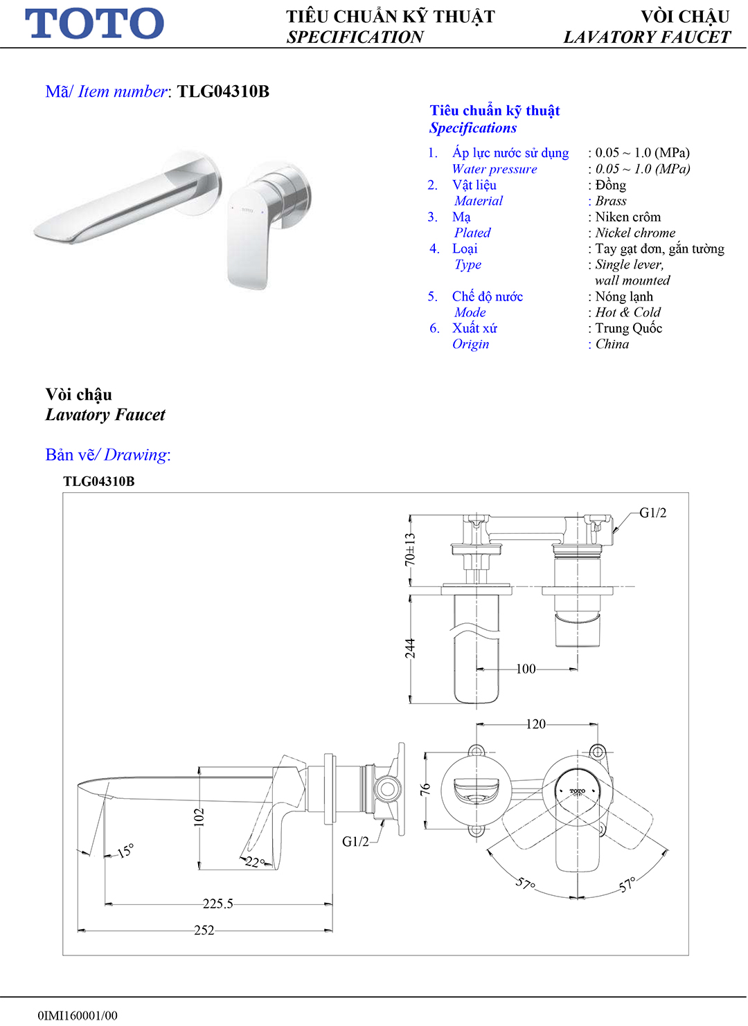 Ban ve thong so voi rua lavabo nong lanh Toto TLG04310BB Ban ve thong so ky thuat voi chau rua lavabo nong lanh Toto TLG04310BB chinh hang gia re tai Totovn.net