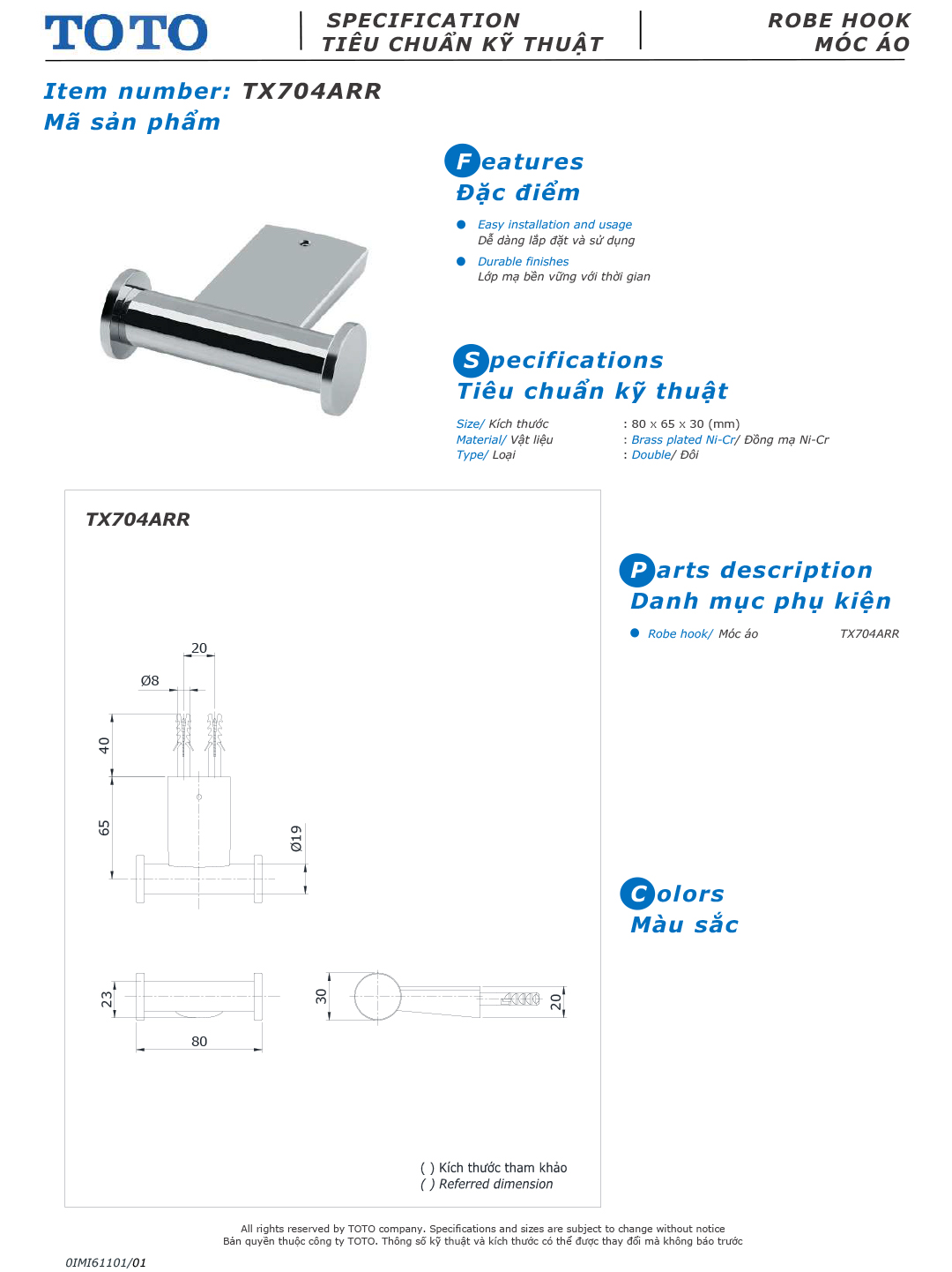 ban ve thiet ke moc treo quan ao TOTO TX704ARR