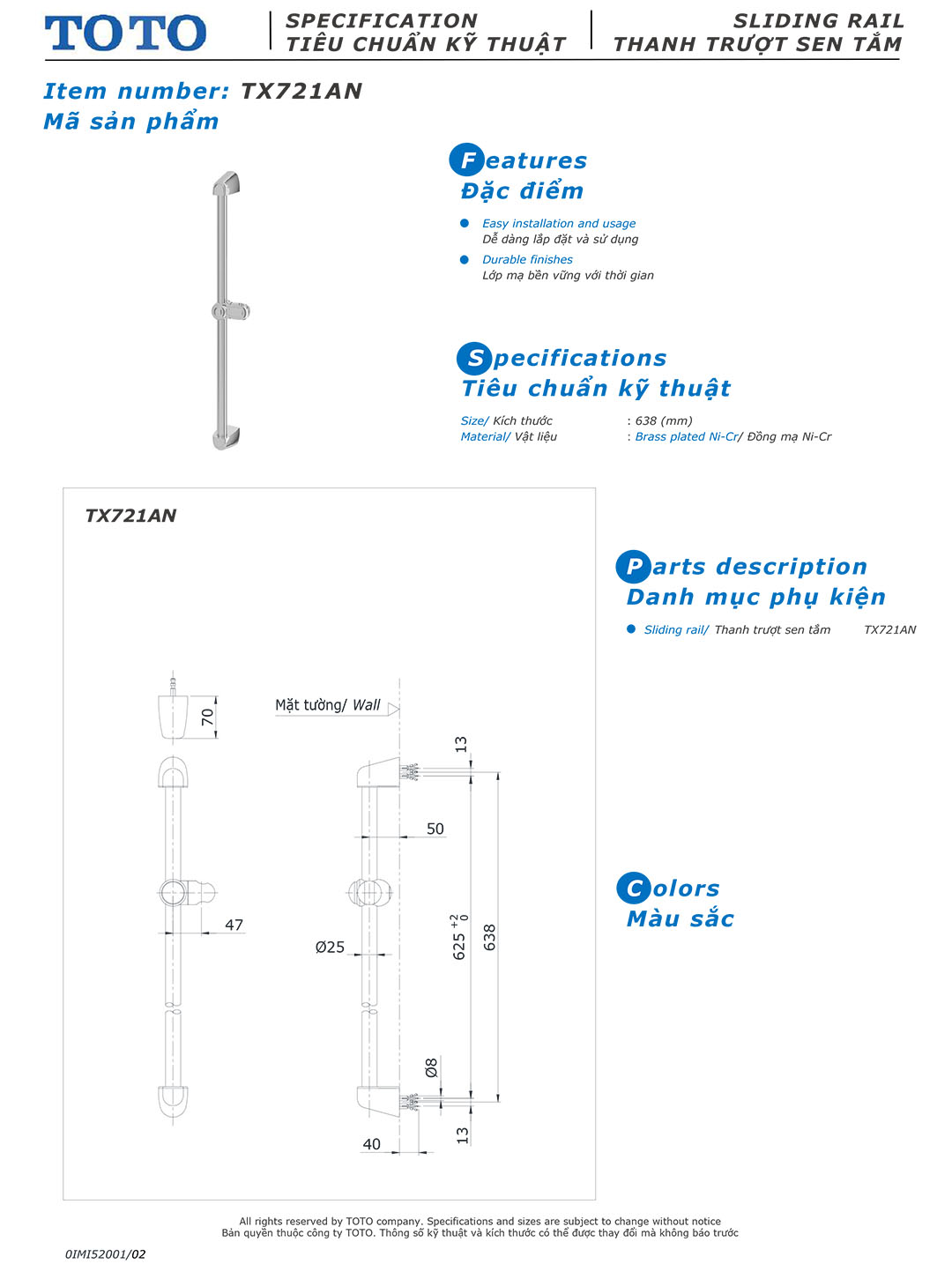 Ban ve tho so thiet ke thanh truot voi sen TOTO TX721AN chinh hang gia re tai TOTOVN.NET