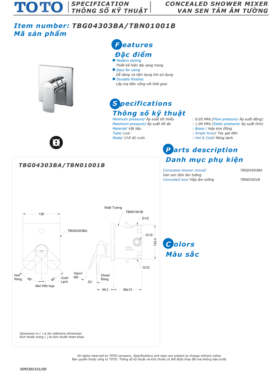 ban ve thong so van khoa voi sen am tuong TOTO TBG04303BA TBN010 ban ve thong so van khoa voi sen am tuong TOTO TBG04303BA TBN010