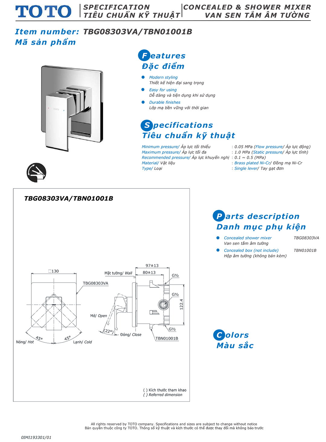 ban ve thong so van khoa voi sen am tuong TOTO TBG08303VA TBN010 ban ve thong so van khoa voi sen am tuong TOTO TBG08303VA TBN01001B