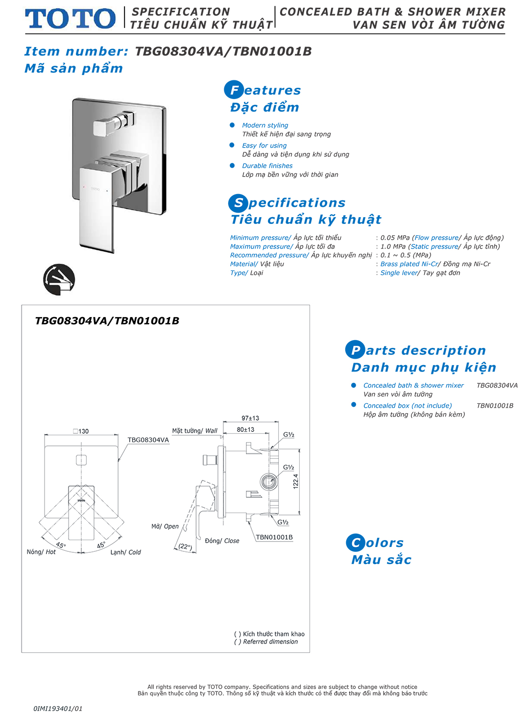 ban ve thong so van khoa voi sen am tuong TOTO TBG08304VA TBN010 ban ve thong so van khoa voi sen am tuong TOTO TBG08304VA TBN01001B