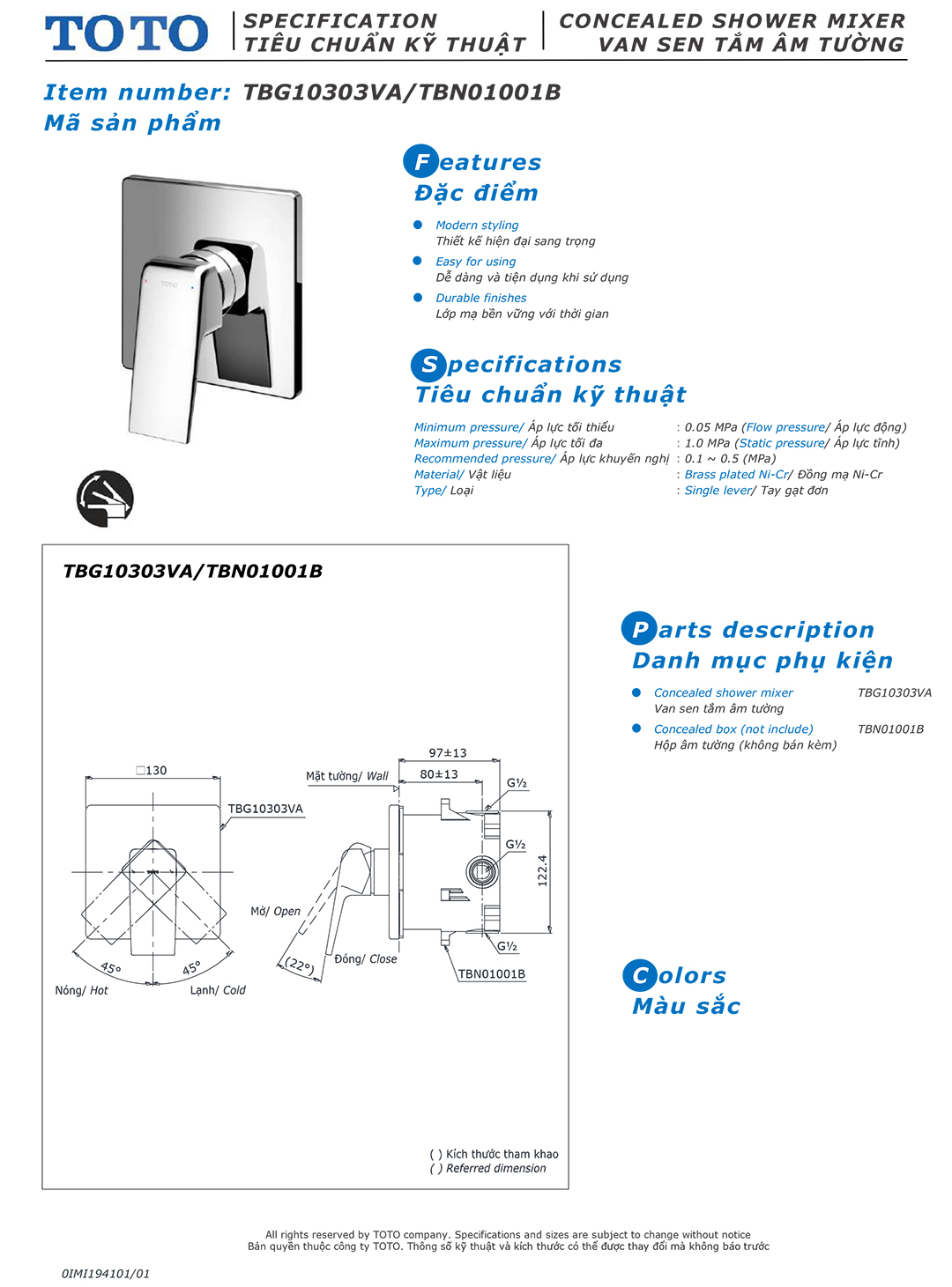 ban ve thong so van khoa voi sen am tuong TOTO TBG10303VA TBN010 ban ve thong so van khoa voi sen am tuong TOTO TBG10304VA TBN01001B