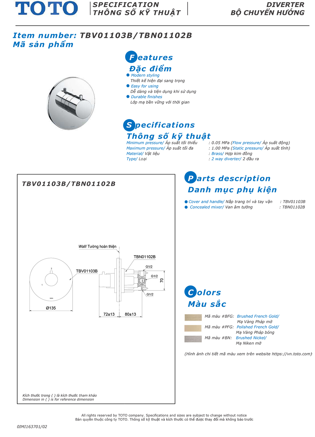 ban ve thong so van khoa voi sen am tuong TOTO TBV01103B TBN0110 ban ve thong so van khoa voi sen am tuong TOTO TBV01103B TBN01102B