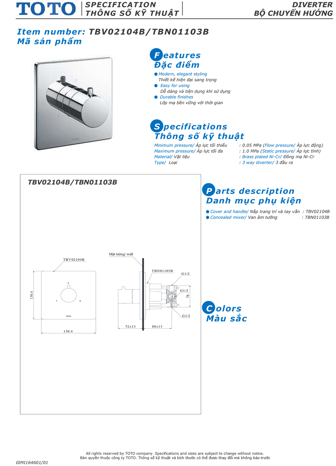 ban ve thong so van khoa voi sen am tuong TOTO TBV01104B TBN0110 ban ve thong so van khoa voi sen am tuong TOTO TBV01104B TBN01103B