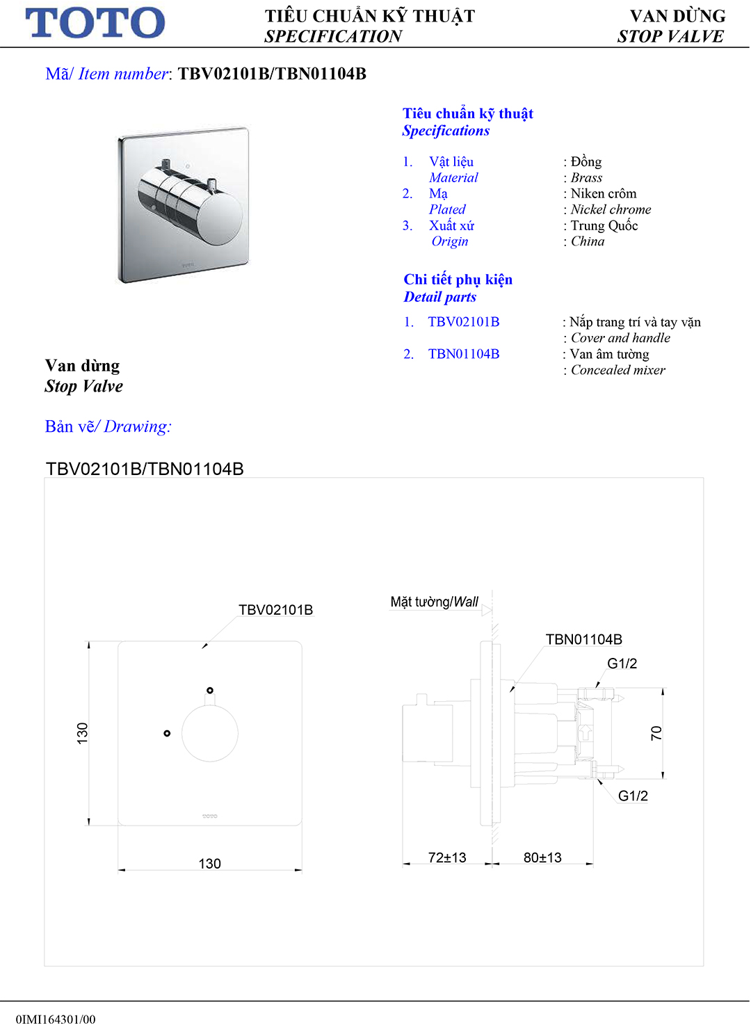 ban ve thong so van khoa voi sen am tuong TOTO TBV02101B TBN0110 ban ve thong so van khoa voi sen am tuong TOTO TBV02101B TBN01104B
