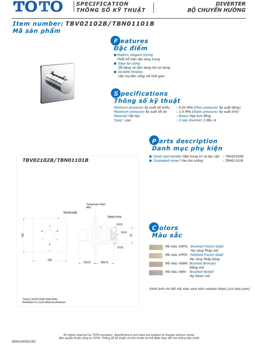 ban ve thong so van khoa voi sen am tuong TOTO TBV02102B TBN0110 ban ve thong so van khoa voi sen am tuong TOTO TBV02102B TBN01101B