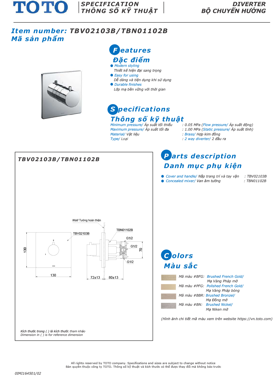 ban ve thong so van khoa voi sen am tuong TOTO TBV02103B TBN0110 ban ve thong so van khoa voi sen am tuong TOTO TBV02103B TBN01102B