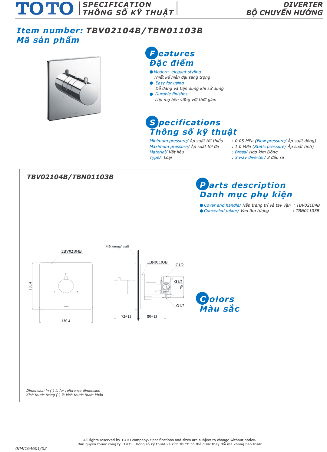 ban ve thong so van khoa voi sen am tuong TOTO TBV02104B TBN0110 ban ve thong so van khoa voi sen am tuong TOTO TBV02104B TBN01103B