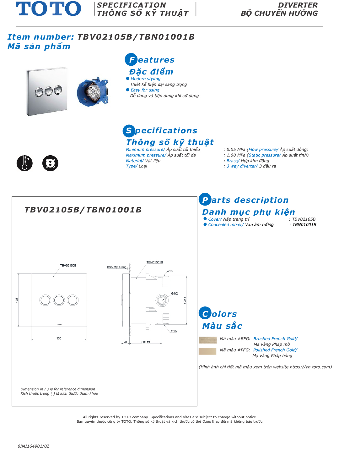 ban ve thong so van khoa voi sen am tuong TOTO TBV02105B TBN0100 ban ve thong so van khoa voi sen am tuong TOTO TBV02105B TBN01001B