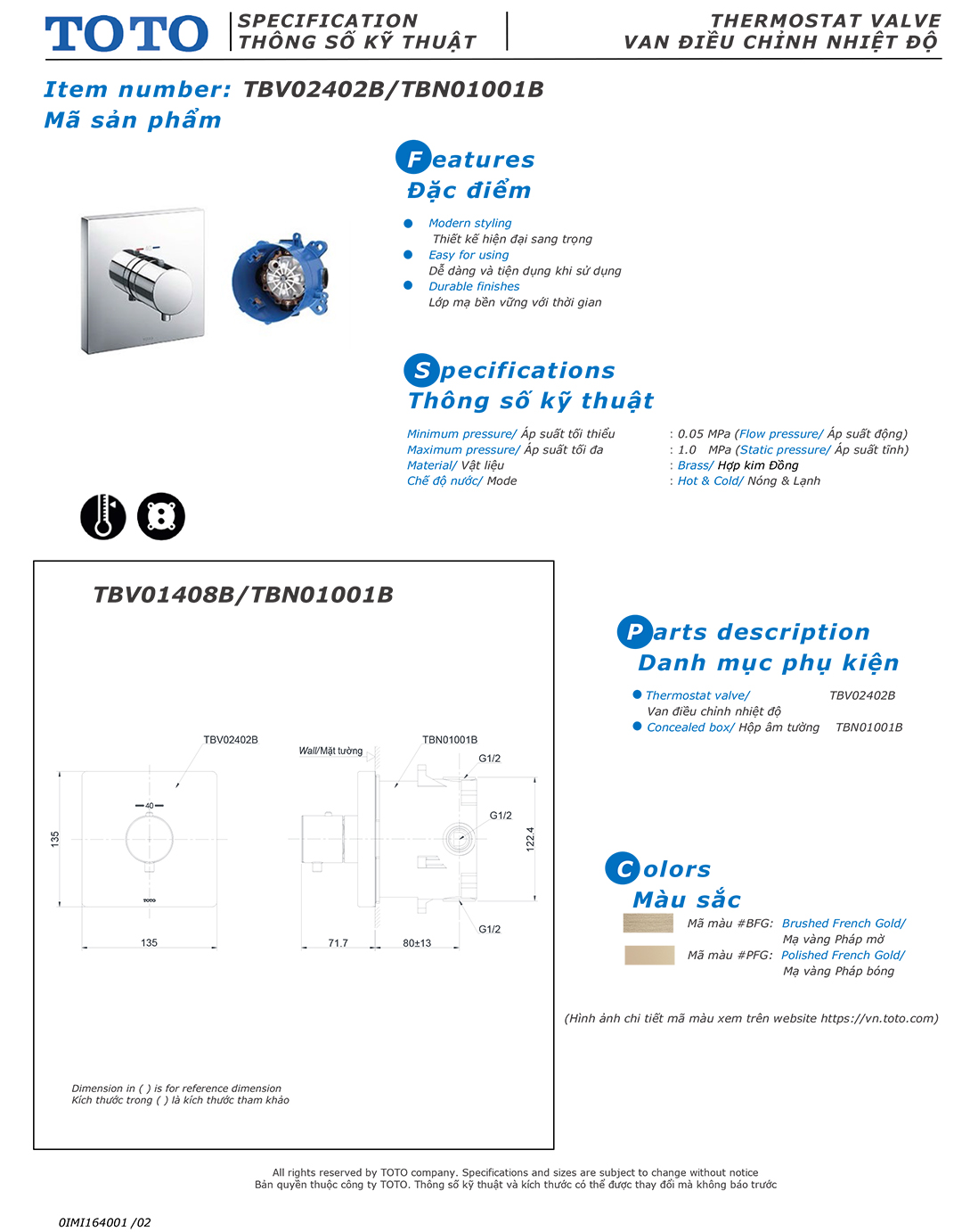 ban ve thong so van khoa voi sen am tuong TOTO TBV02402B TBN0100 ban ve thong so van khoa voi sen am tuong TOTO TBV02402B TBN01001B