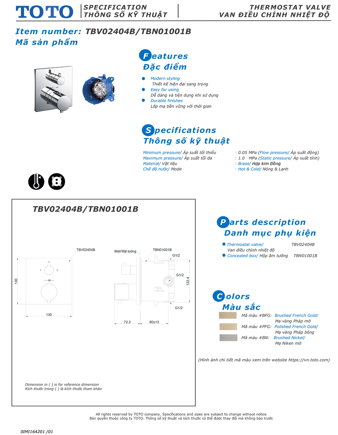 ban ve thong so van khoa voi sen am tuong TOTO TBV02404B TBN0100 ban ve thong so van khoa voi sen am tuong TOTO TBV02404B TBN01001B