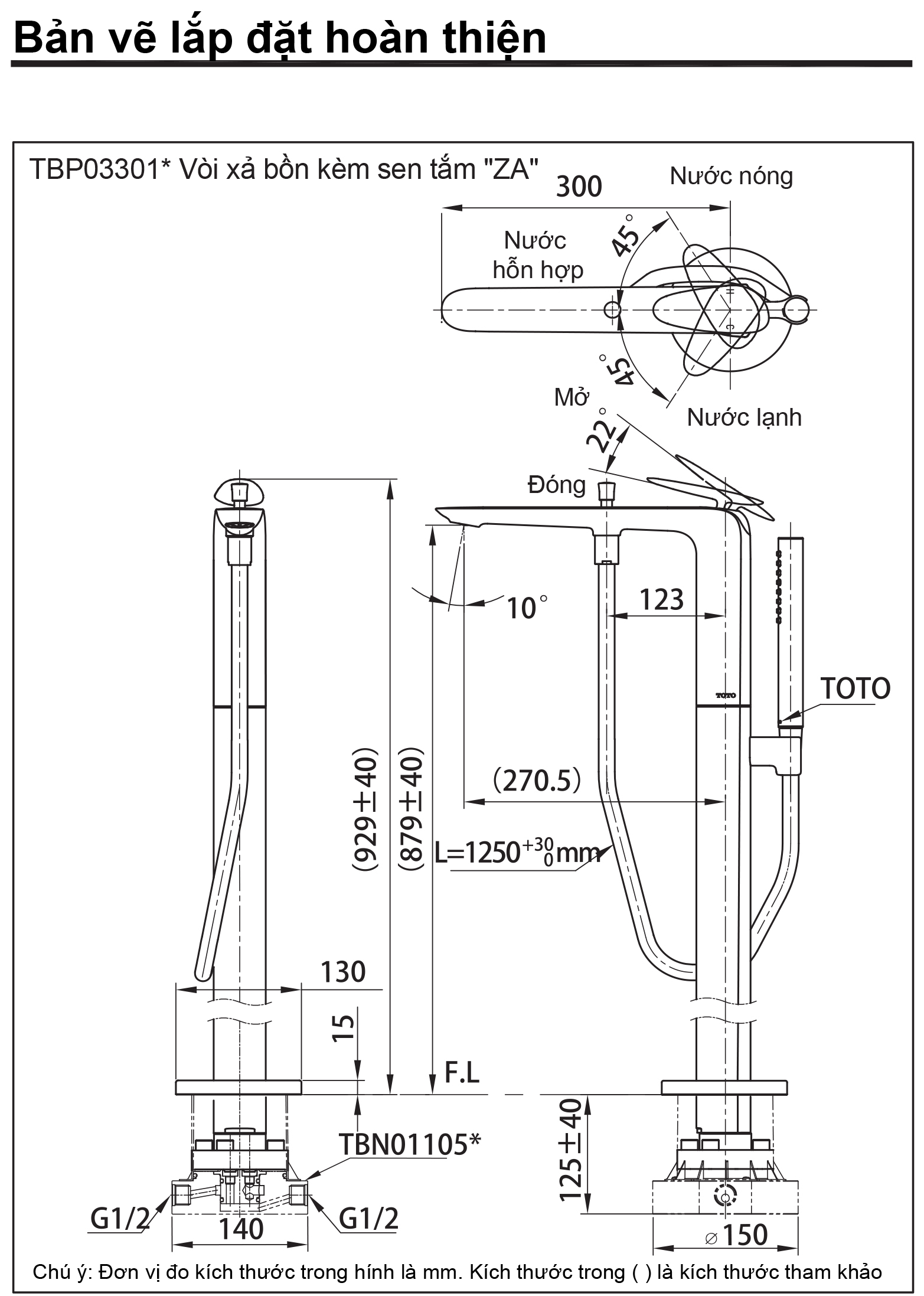 ban ve thong so voi sen bon gan san TOTO TBP03301AA TBN01105B ban ve thong so voi sen bon gan san TOTO TBP03301AA TBN01105B