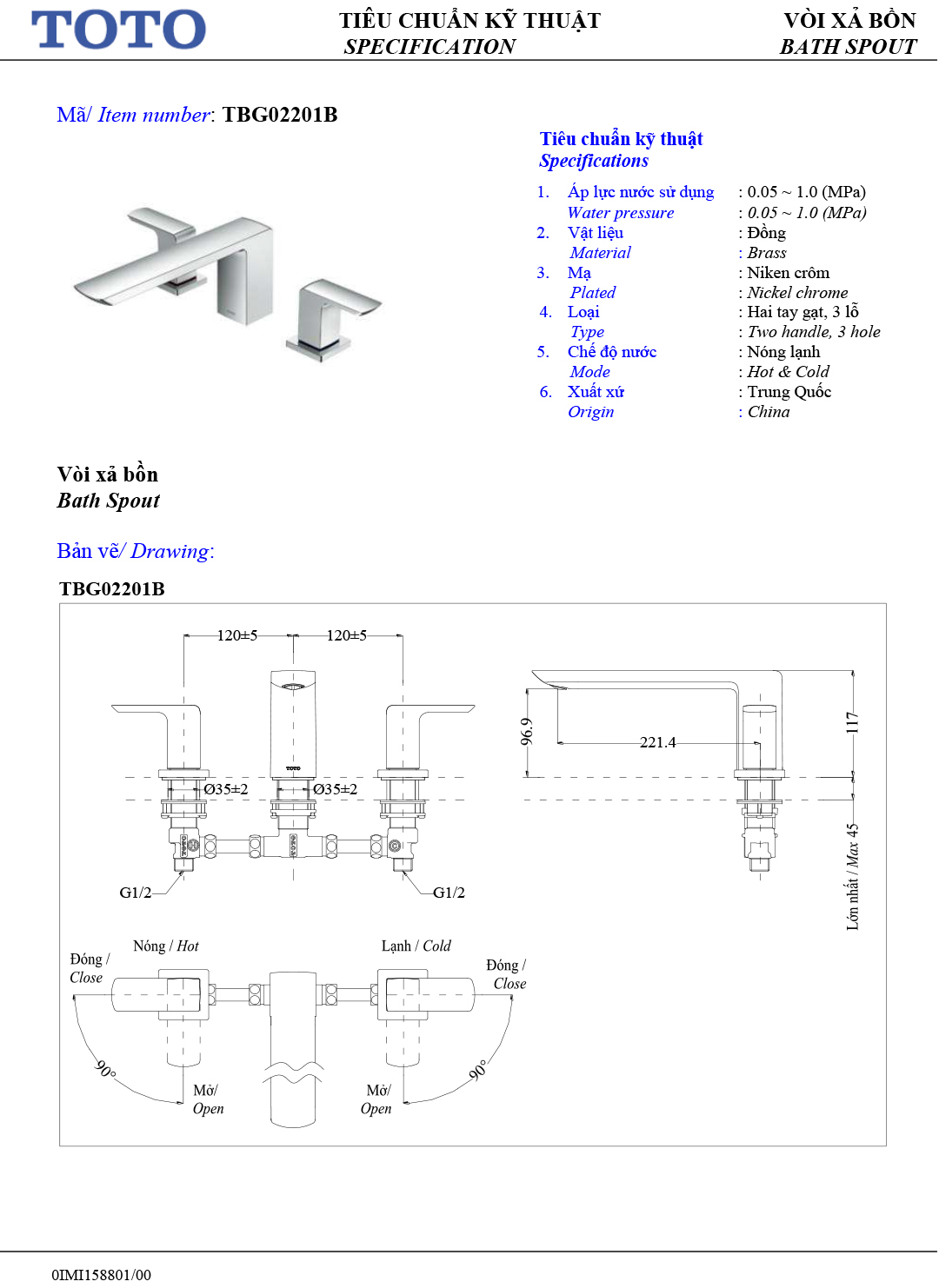 ban ve thong so voi sen nong lanh gan bon tam TOTO TBG02201B ban ve thong so voi sen nong lanh gan bon tam TOTO TBG02201B