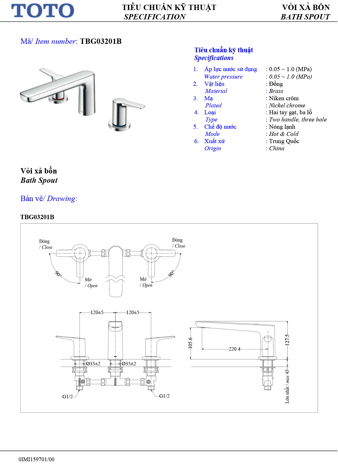 ban ve thong so voi sen nong lanh gan bon tam TOTO TBG03201BA ban ve thong so voi sen nong lanh gan bon tam TOTO TBG03201BA