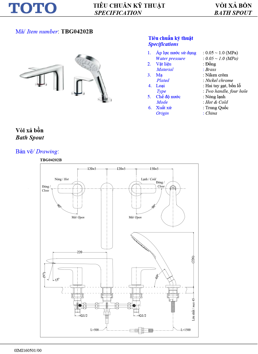 ban ve thong so voi sen nong lanh gan bon tam TOTO TBG04202B ban ve thong so voi sen nong lanh gan bon tam TOTO TBG04202B