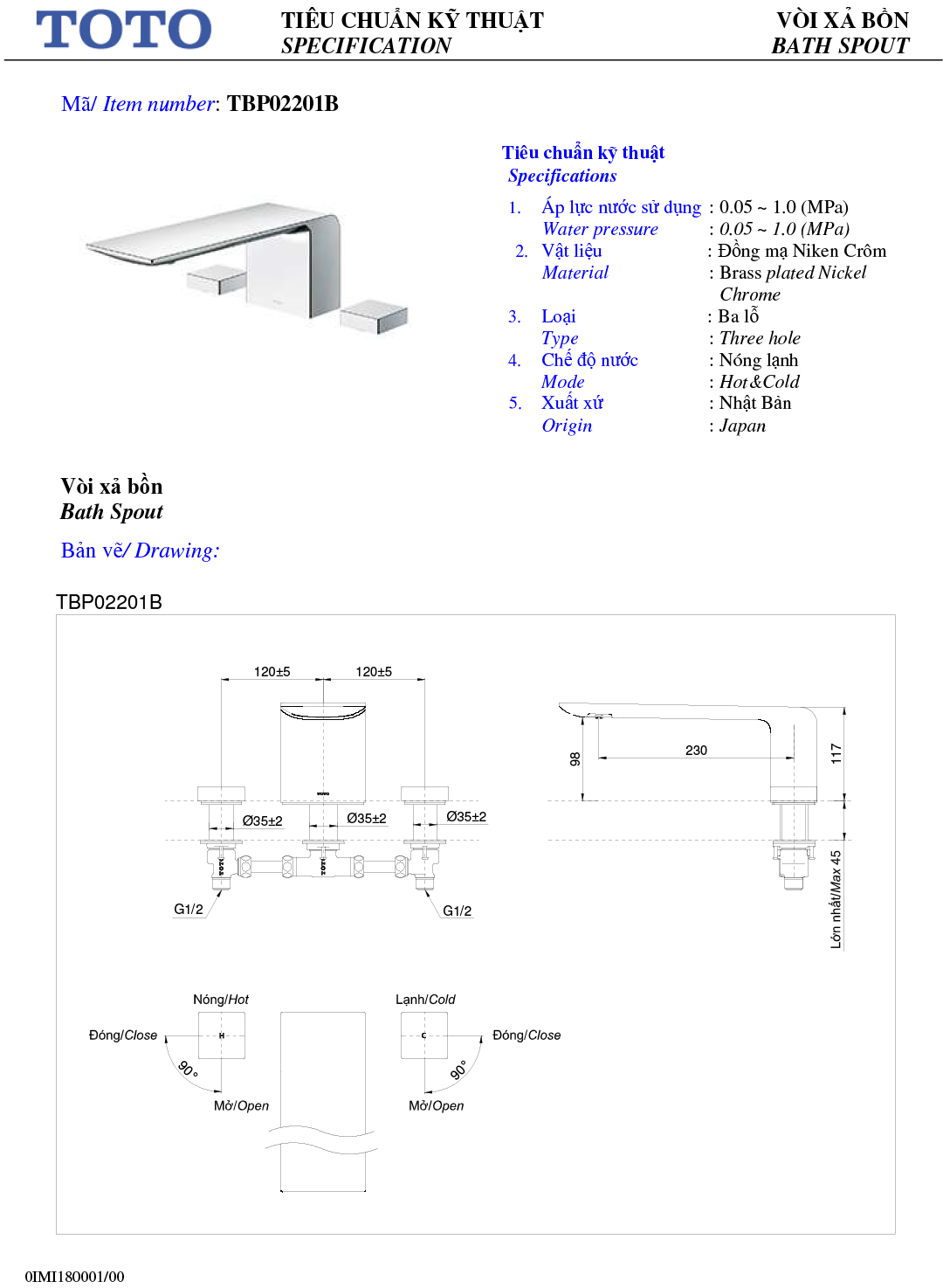 ban ve thong so voi sen nong lanh gan bon tam TOTO TBP02201B ban ve thong so voi sen nong lanh gan bon tam TOTO TBP02201B