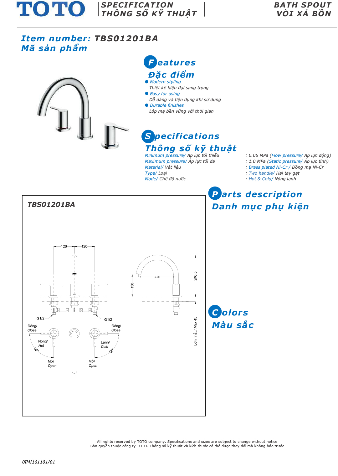 ban ve thong so voi sen nong lanh gan bon tam TOTO TBS01201BA ban ve thong so voi sen nong lanh gan bon tam TOTO TBS01201BA