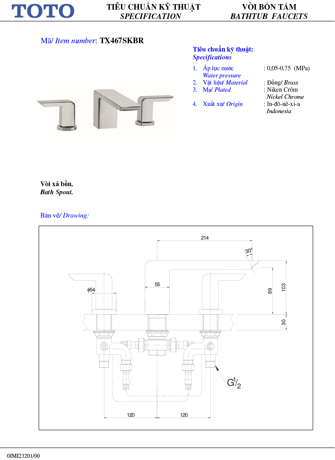 ban ve thong so voi sen nong lanh gan bon tam TOTO TX467SKBR ban ve thong so voi sen nong lanh gan bon tam TOTO TX467SKBR