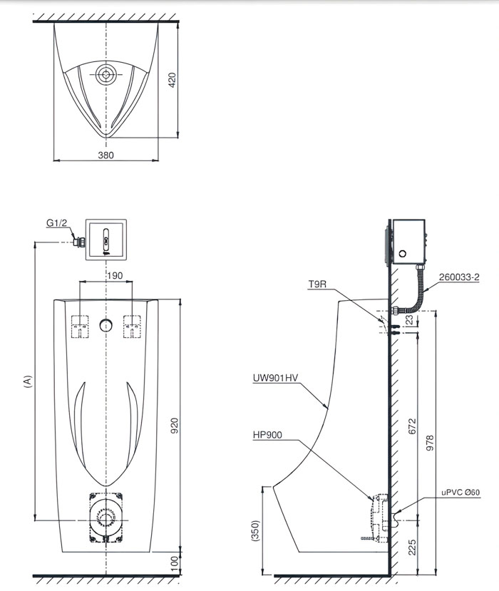 bản vẽ bồn tiểu nam đứng UT901H